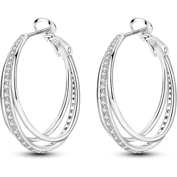 925 Sterling Silver Earrings Big Large Hoops for Women Twisted Hoop Earring - Picture 1 of 5